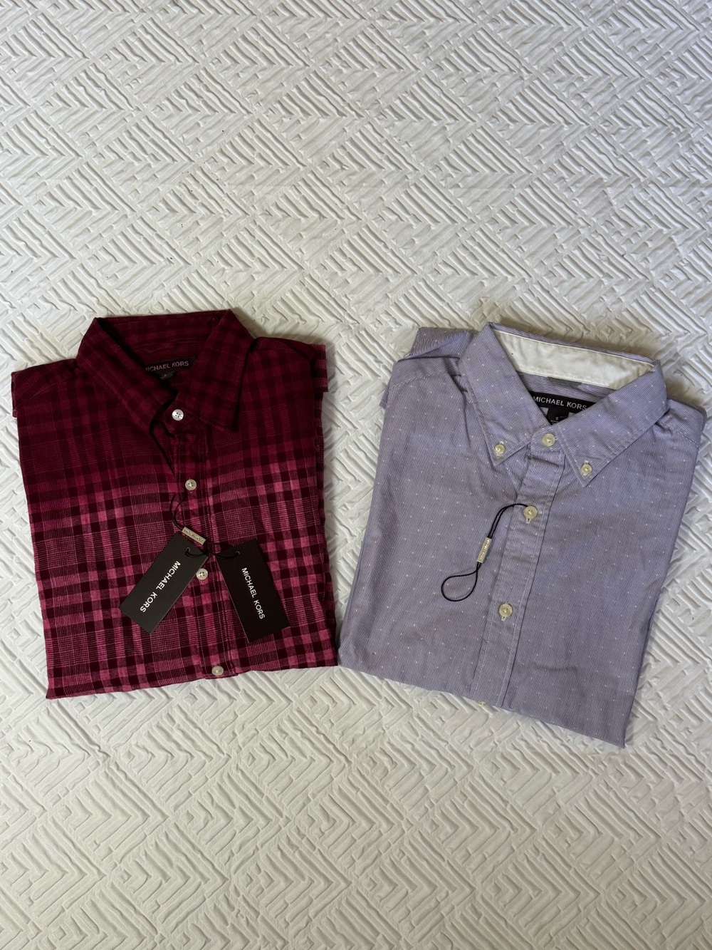 Michael Kors Men's Burgundy Plaid & Light Purple Button-Down Duo